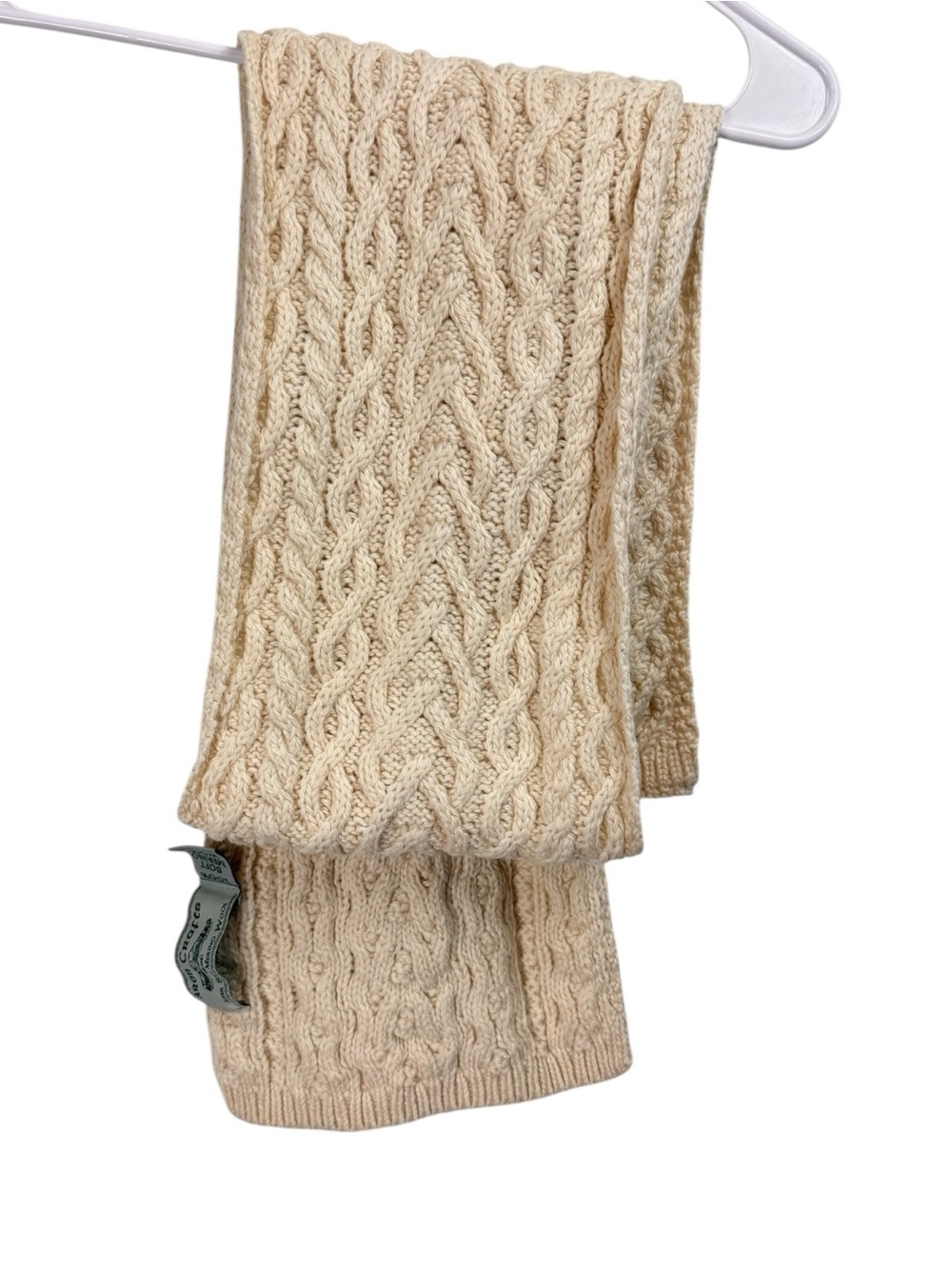 Aran Crafts Ivory 100% Soft Merino Wool Scarf Made in Ireland Cable Knit - Picture 2 of 3